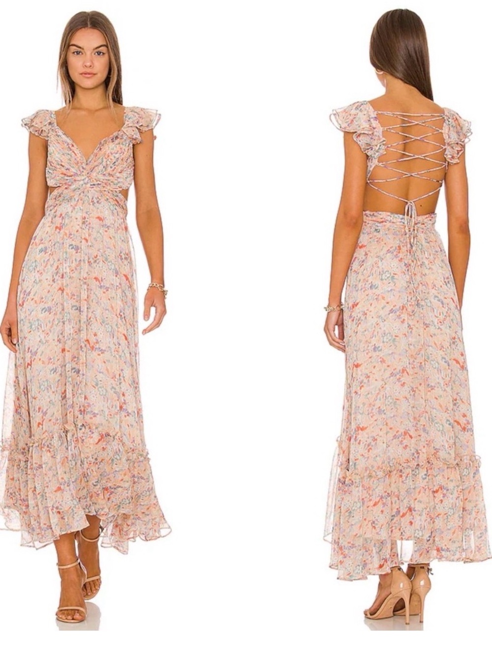 ASTR-Primrose Maxi Dress in Peach Multi Floral